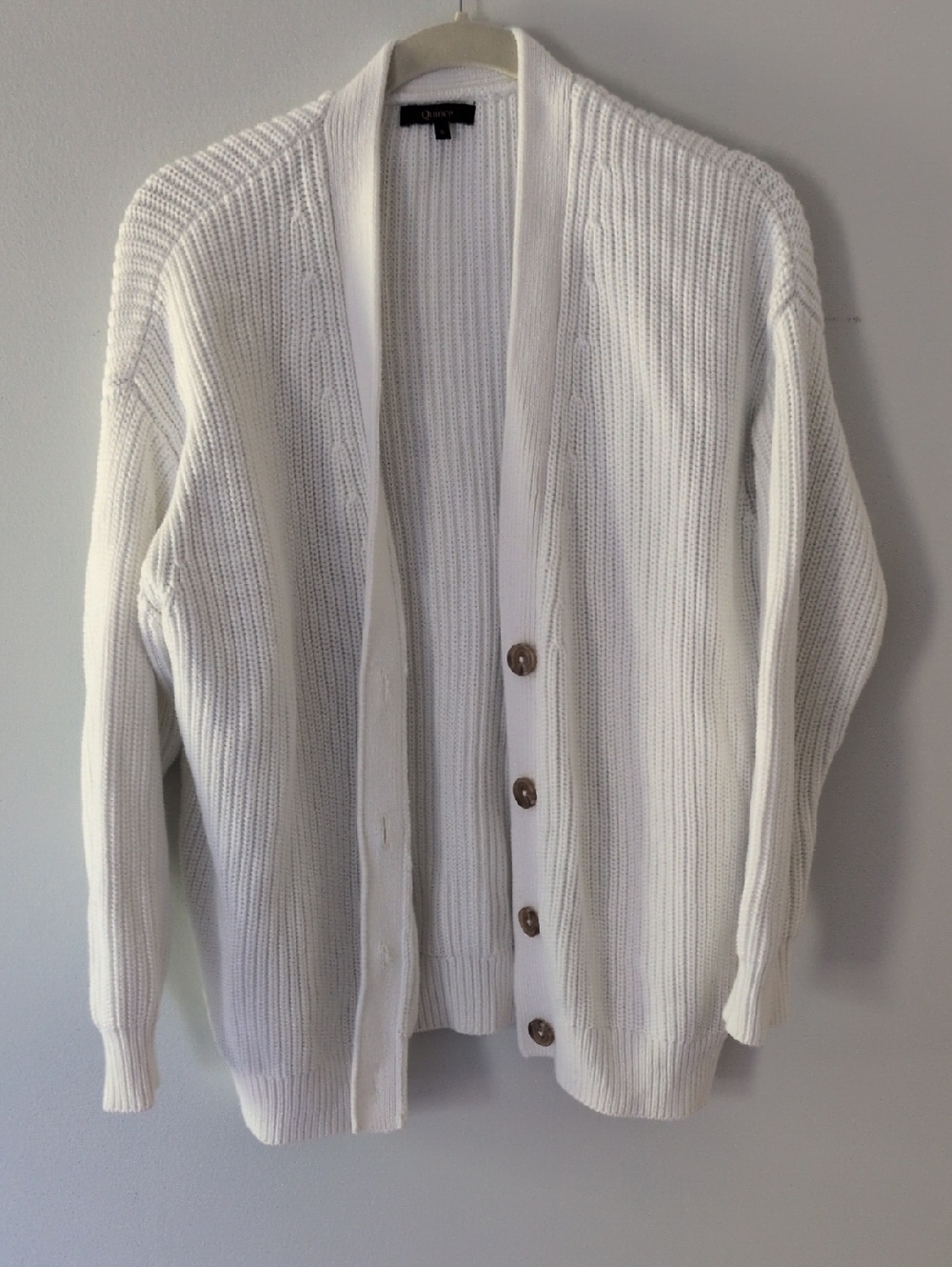 Quince Ivory Boyfriend Cotton Cardigan